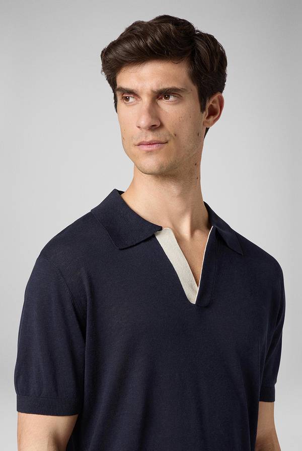 Pull Pal Zileri Polo in maglia di lino e seta blu navy Italia