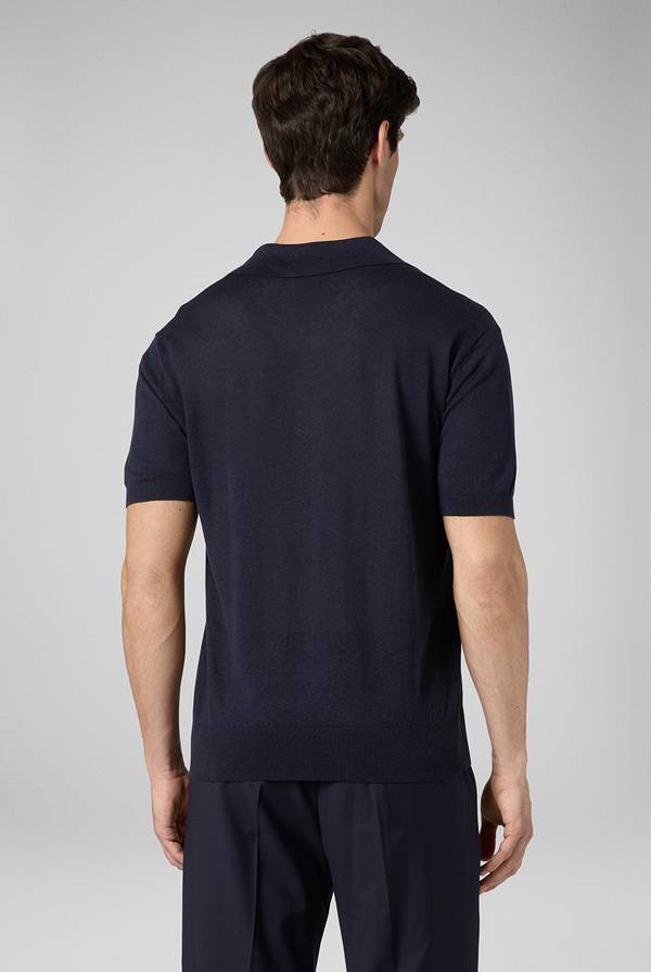 Pull Pal Zileri Polo in maglia di lino e seta blu navy Italia