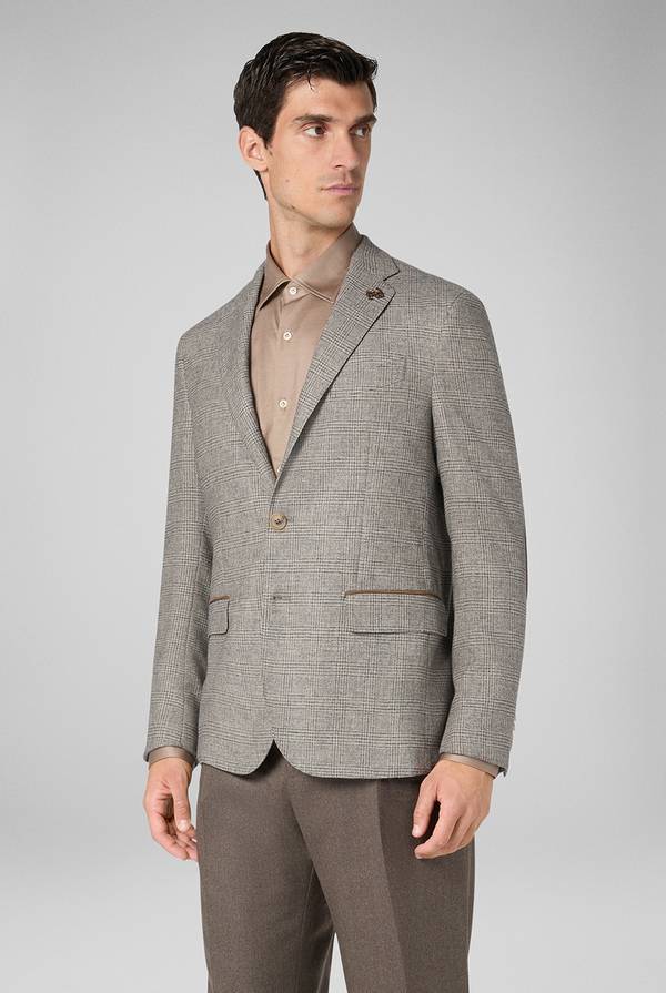 Pull Pal Zileri Giacca Brera in lana e viscosa con motivo Principe di Galles e dettagli in camoscio Acquista Ora