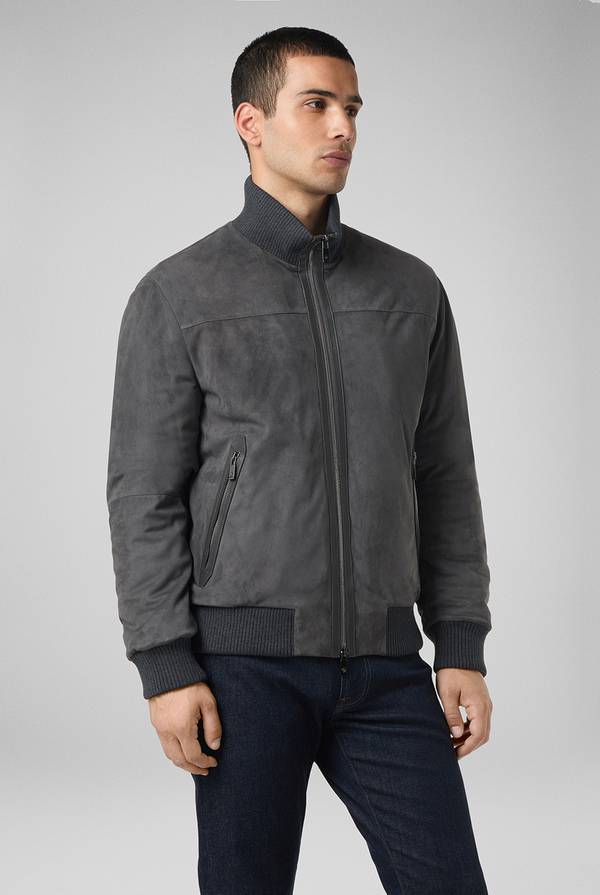 Pull Pal Zileri Bomber in suede antracite con finiture in maglia Vendita Economica