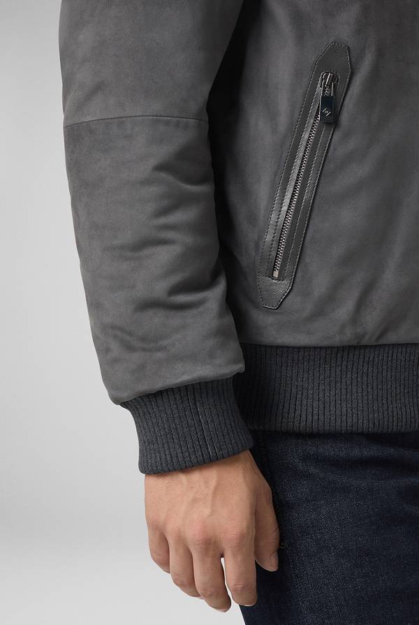 Pull Pal Zileri Bomber in suede antracite con finiture in maglia Vendita Economica