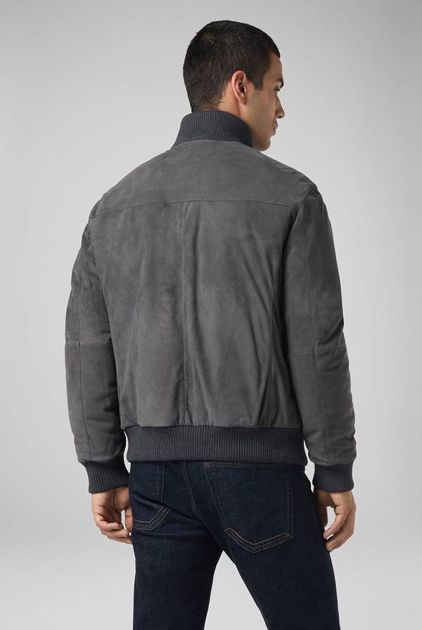Pull Pal Zileri Bomber in suede antracite con finiture in maglia Vendita Economica
