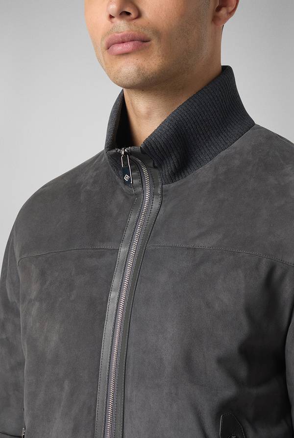 Pull Pal Zileri Bomber in suede antracite con finiture in maglia Vendita Economica