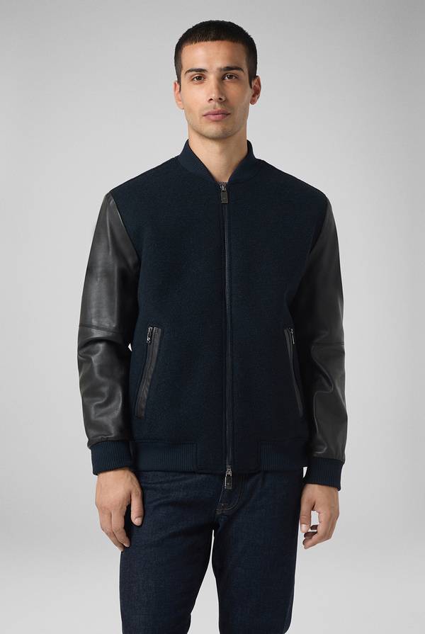 Pull Pal Zileri Varsity Jacket in lana tecnica con maniche in pelle Saldi Di Fabbrica