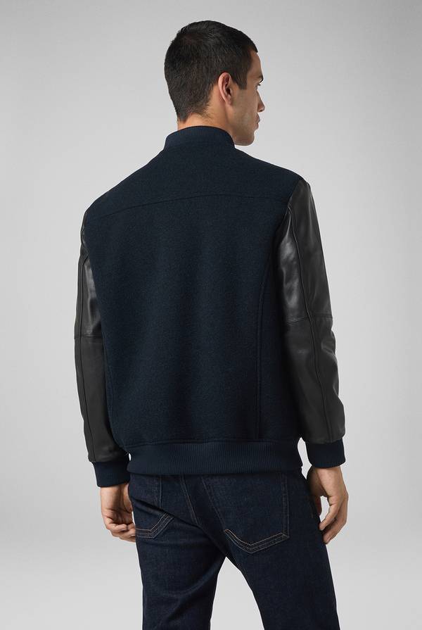 Pull Pal Zileri Varsity Jacket in lana tecnica con maniche in pelle Saldi Di Fabbrica