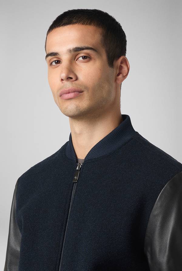 Pull Pal Zileri Varsity Jacket in lana tecnica con maniche in pelle Saldi Di Fabbrica