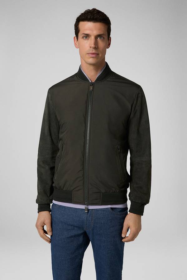 Pull Pal Zileri Varsity jacket in nylon con maniche in suede Ultimo giorno