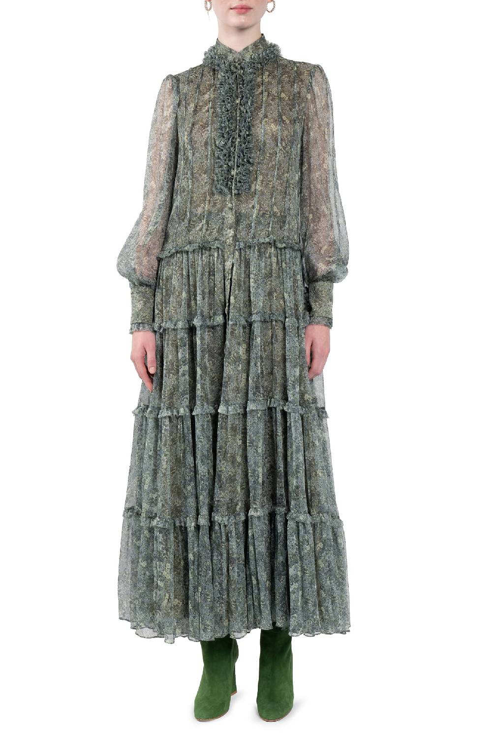 Luisa Beccaria Abito Chemisier in Chiffon con Rose Qualità Garantita
