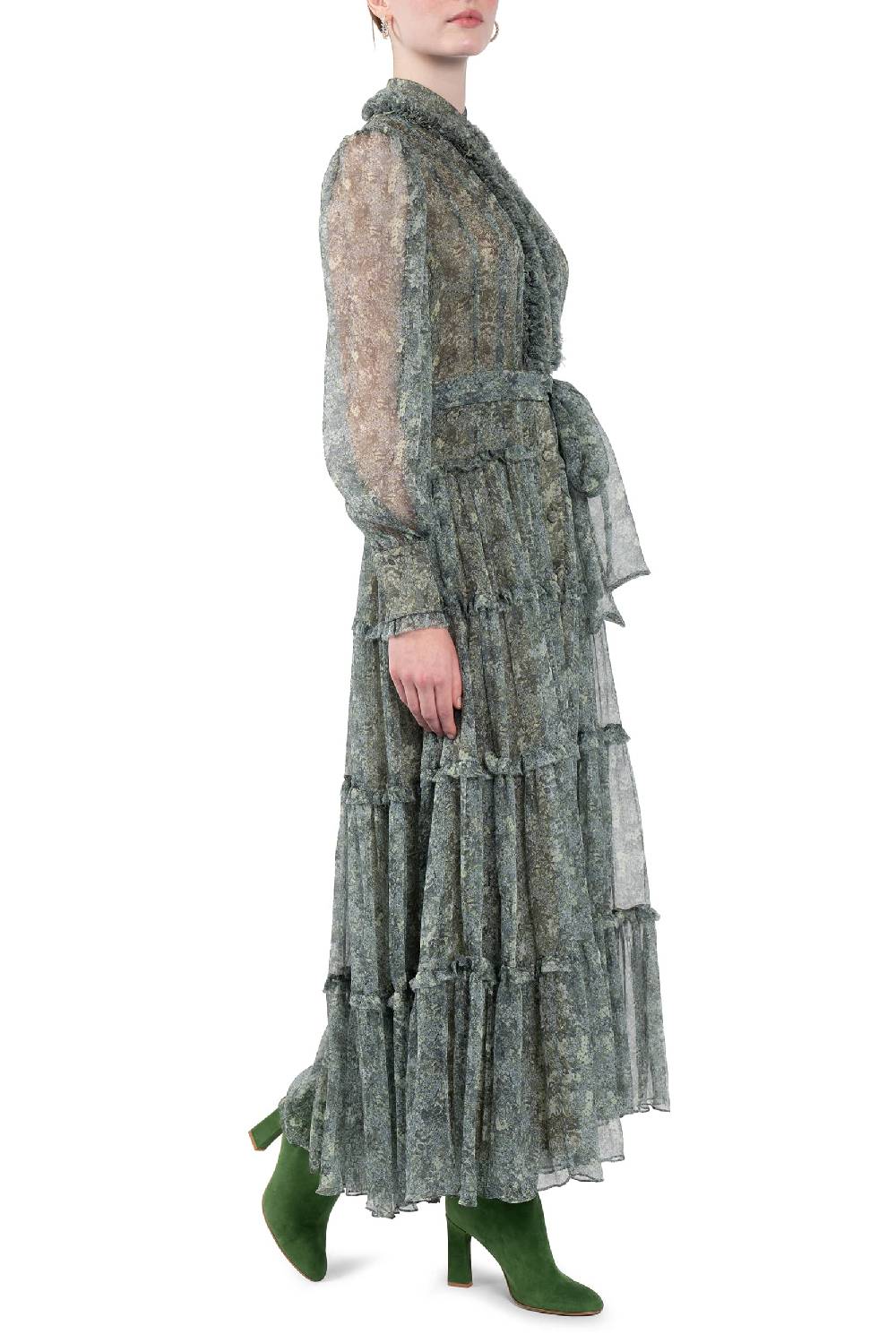 Luisa Beccaria Abito Chemisier in Chiffon con Rose Qualità Garantita