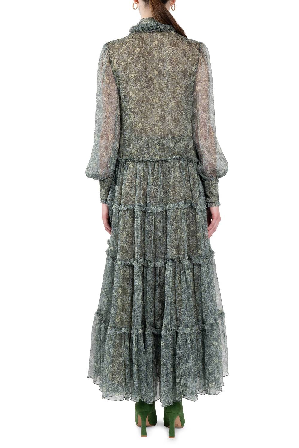Luisa Beccaria Abito Chemisier in Chiffon con Rose Qualità Garantita