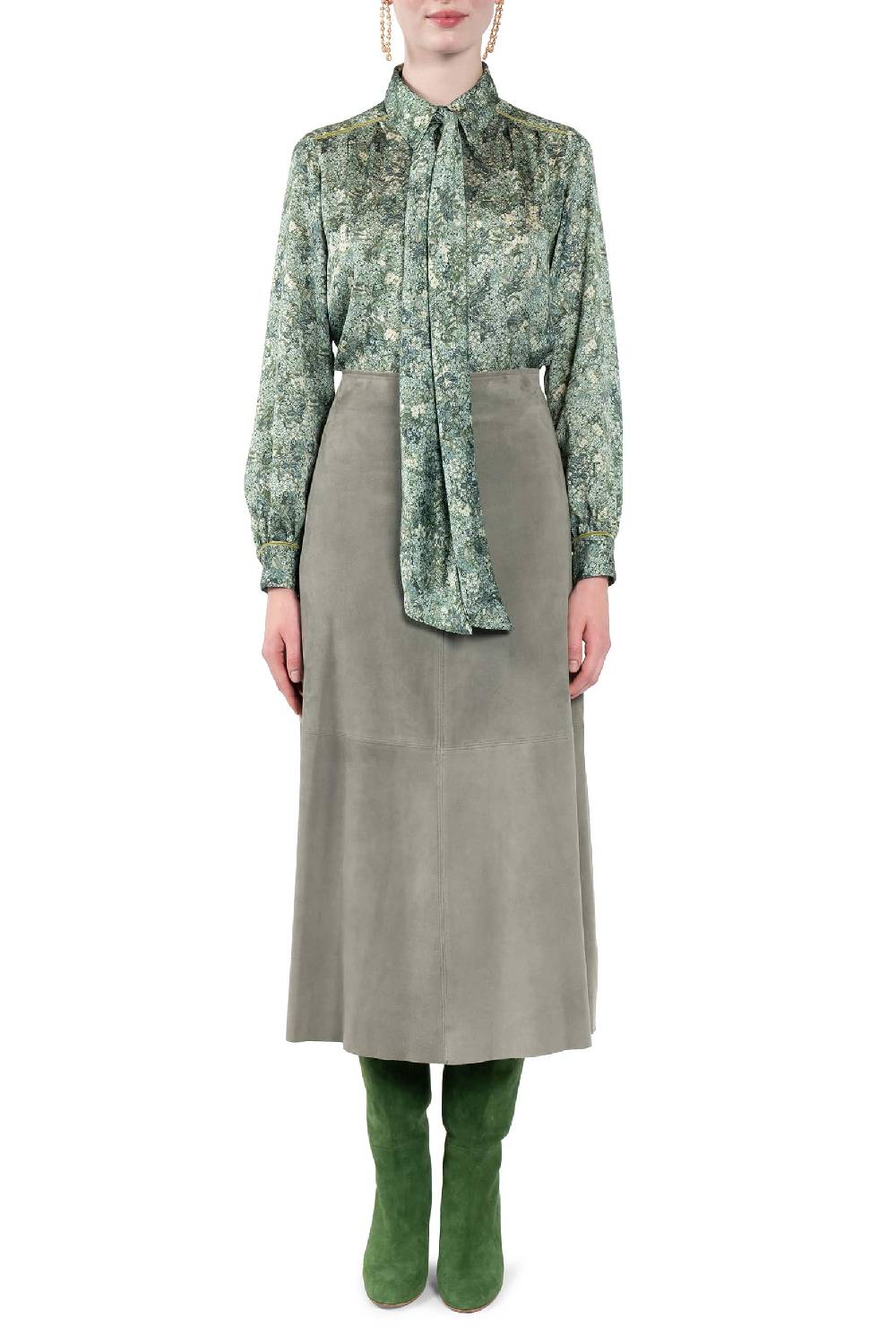 Luisa Beccaria Gonna in pelle scamosciata verde Fino Al -60%