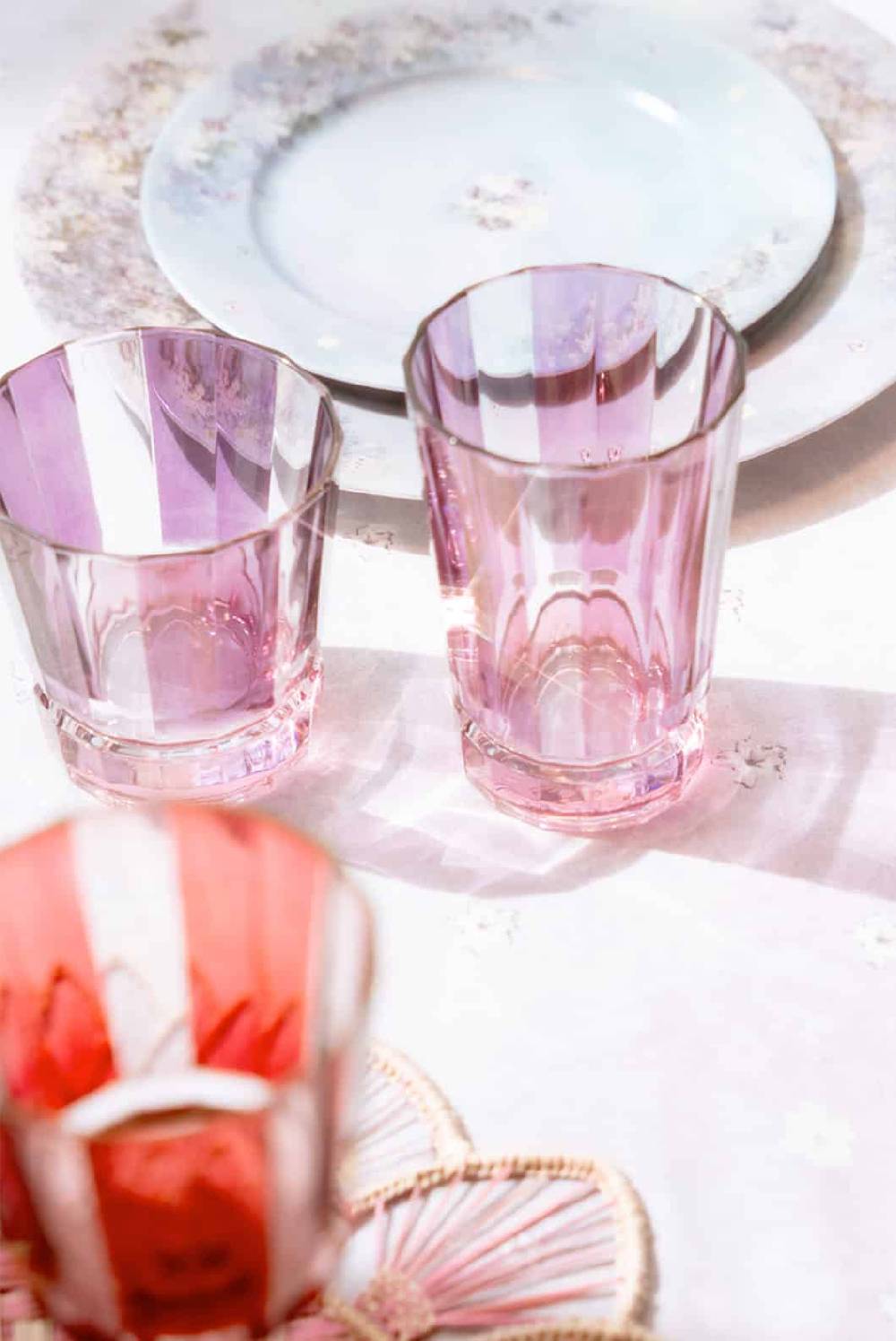 Luisa Beccaria Set viola a righe di due bicchieri Duccio piccoli con base rosa Negozio