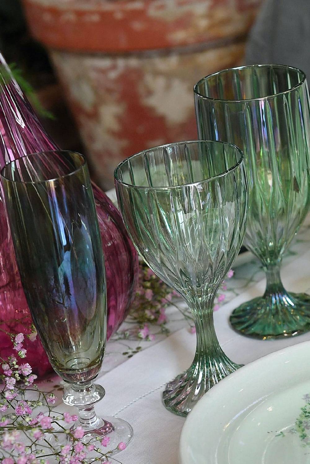 Luisa Beccaria Set Verde Di Due Bicchieri Flauto Roseo Qualità Garantita