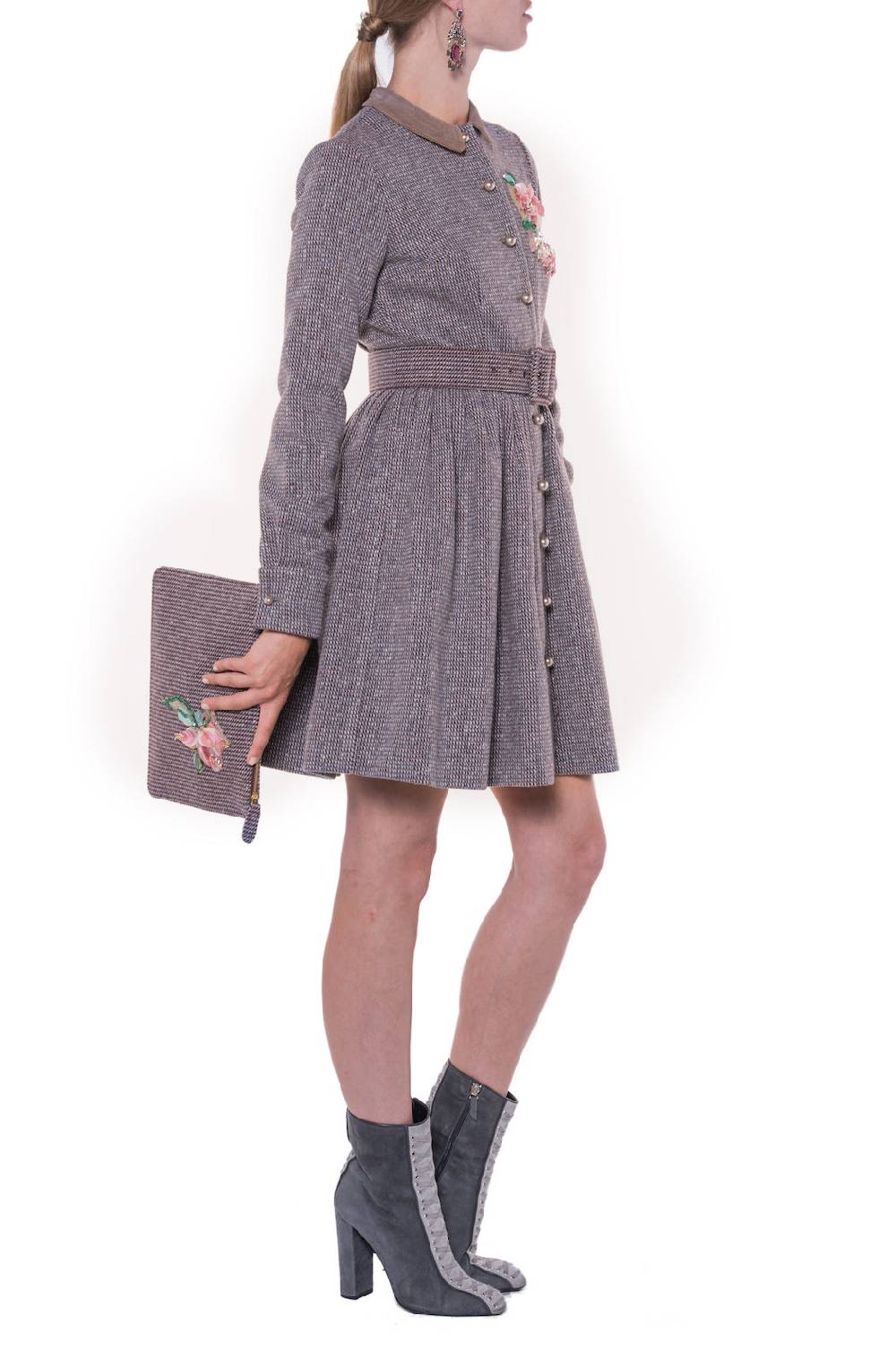 Luisa Beccaria Abito A Maniche Lunghe In Tweed Con Ricamo Shopping Online