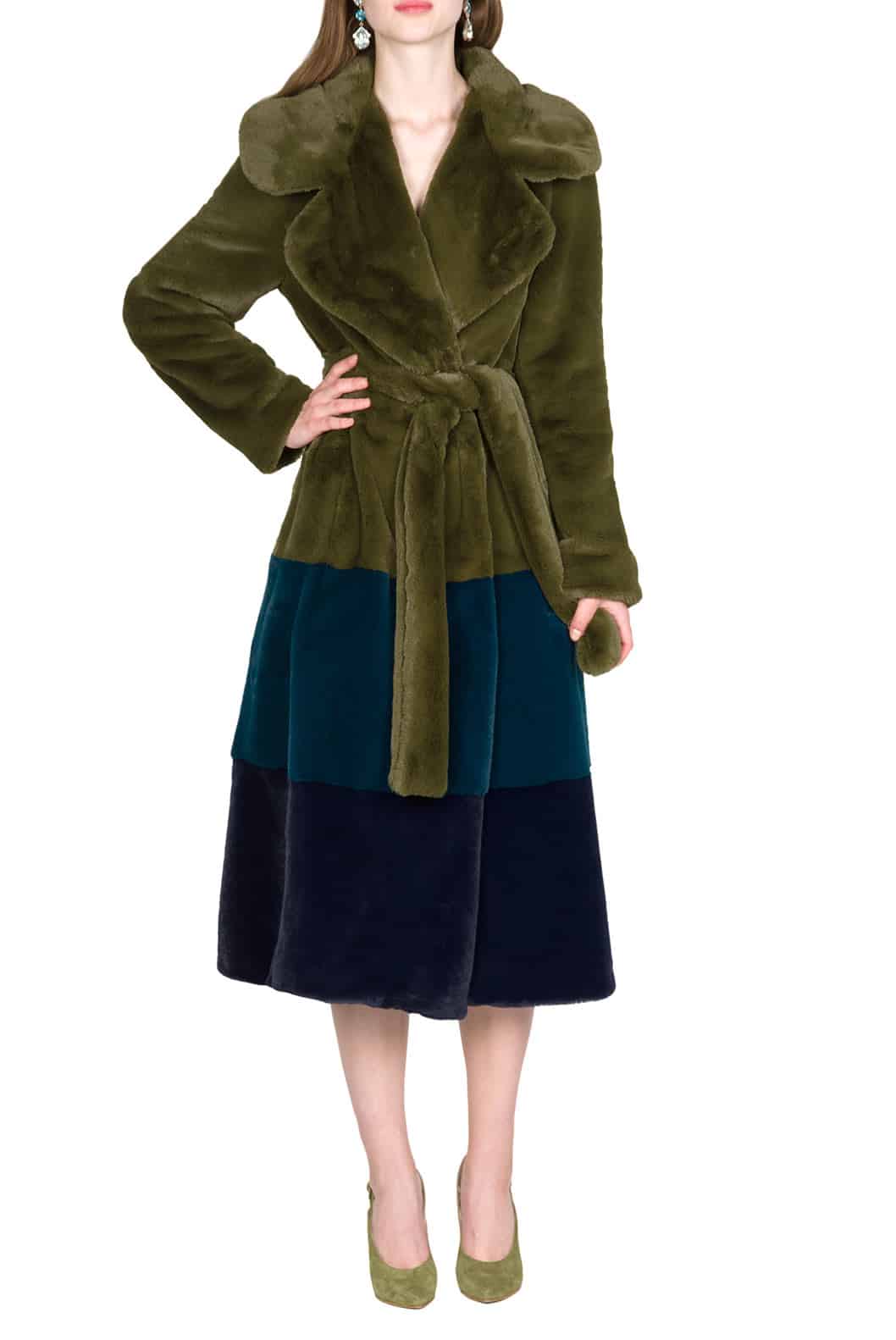 Luisa Beccaria Cappotto in pelliccia sintetica colorblock Saldi Di Fabbrica