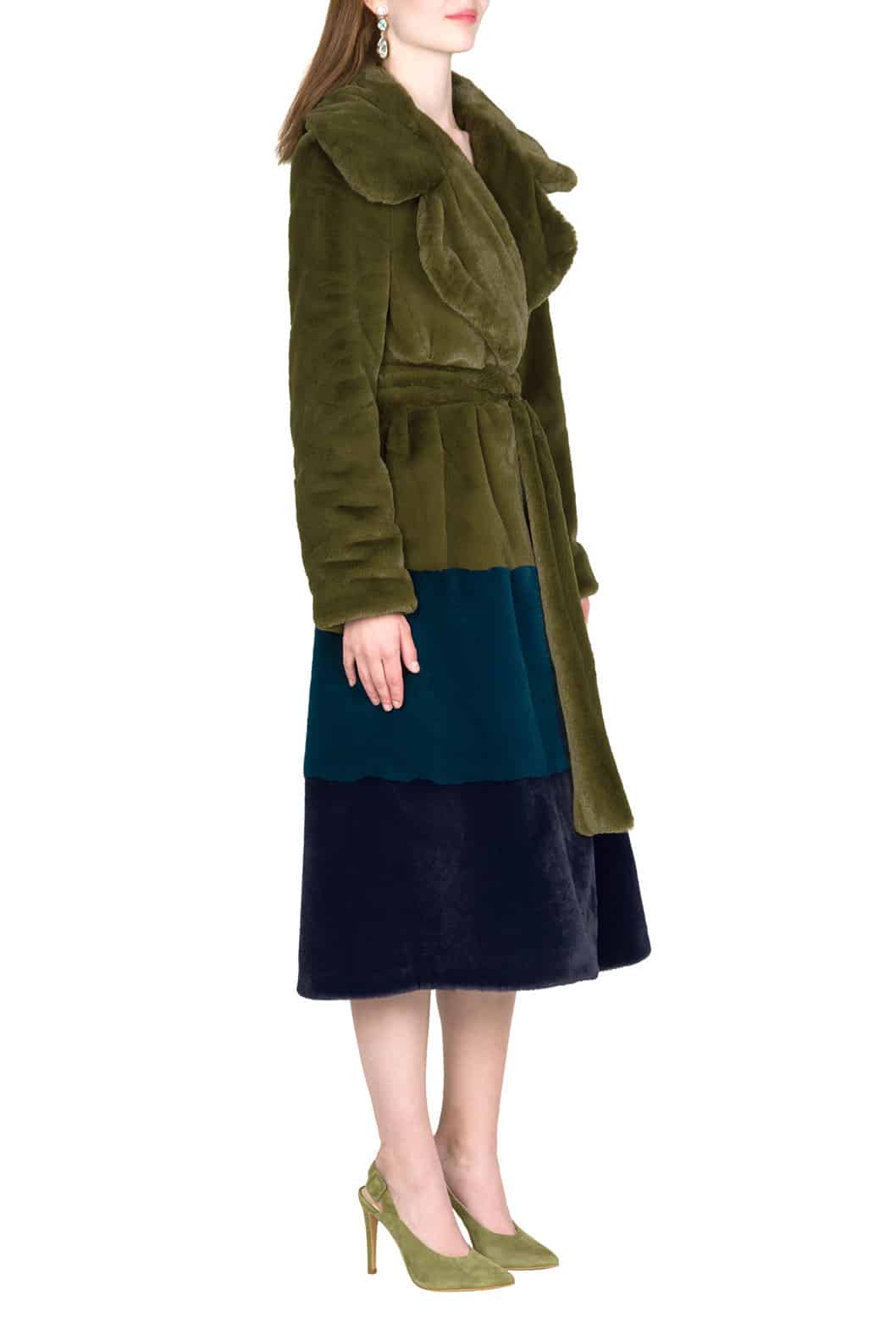Luisa Beccaria Cappotto in pelliccia sintetica colorblock Saldi Di Fabbrica