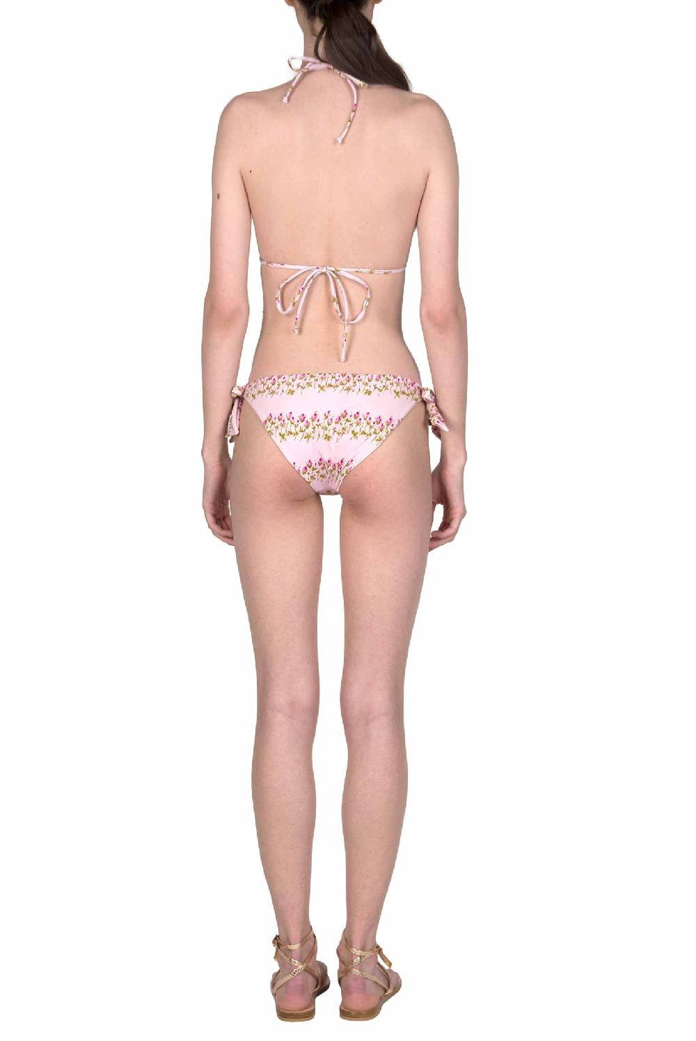 Luisa Beccaria Bikini a triangolo e slip a righe fiorite rosa Convenienza