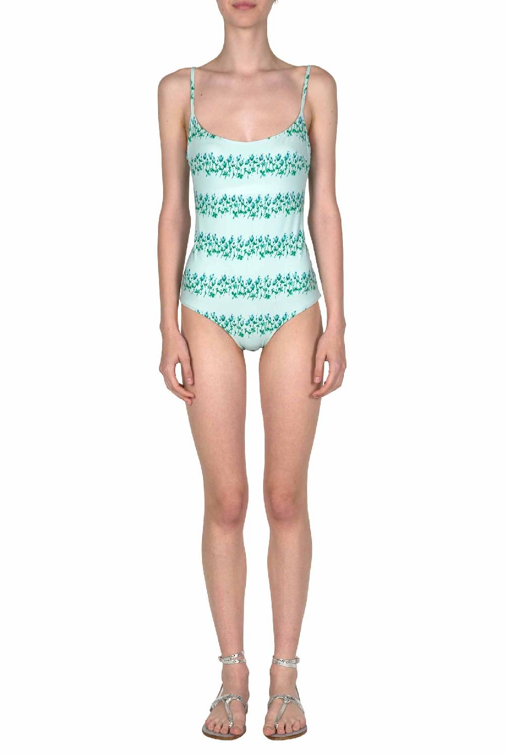 Luisa Beccaria Costume Intero Blu Righe Fiorite Hotsell