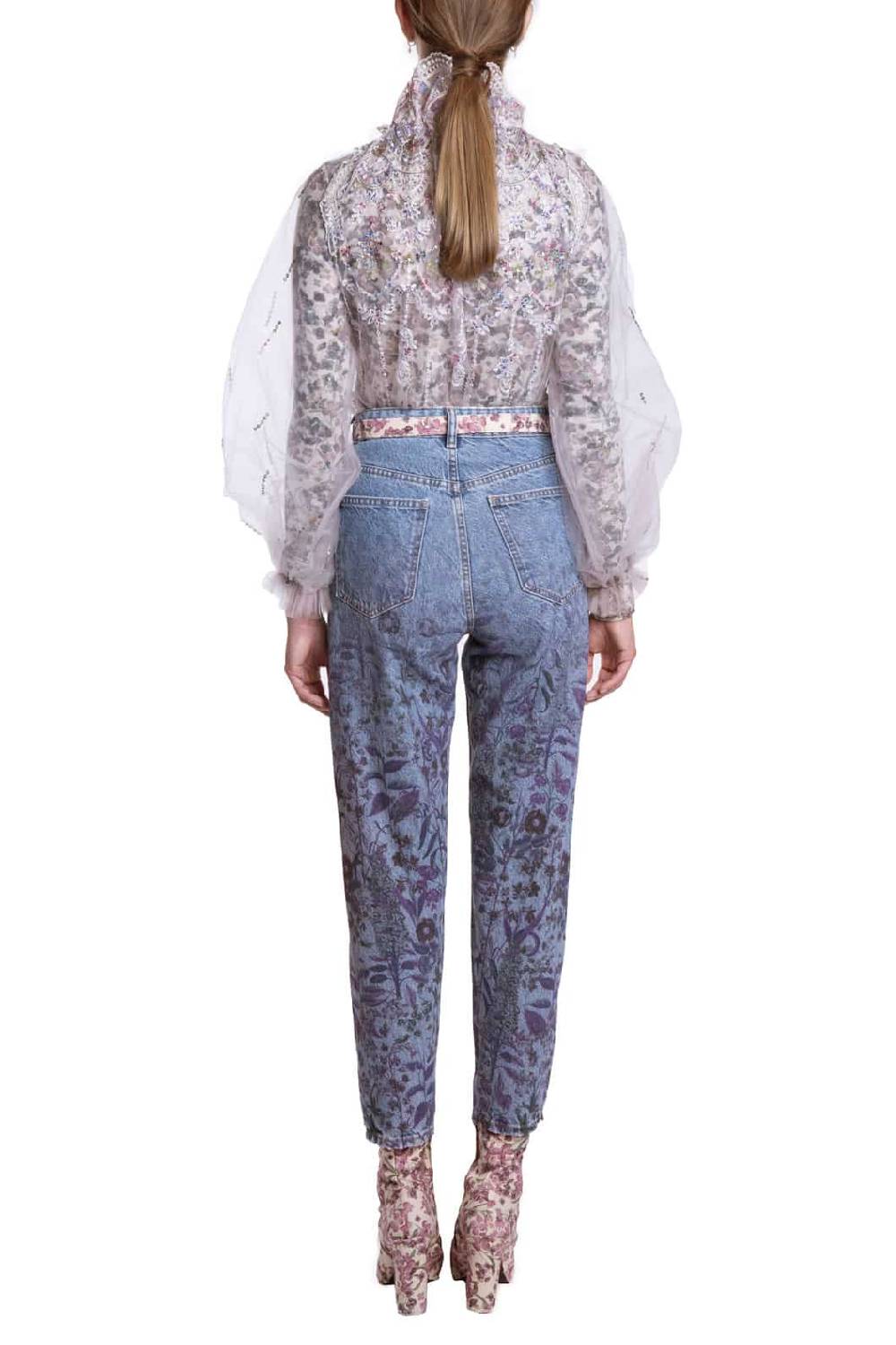 Luisa Beccaria Blusa a collo alto ricamata in tulle Outlet