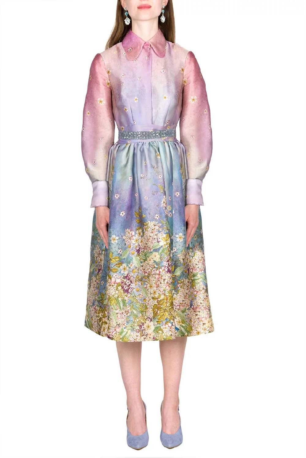 Luisa Beccaria Abito con fiocco in organza di seta con stampa floreale Negozio
