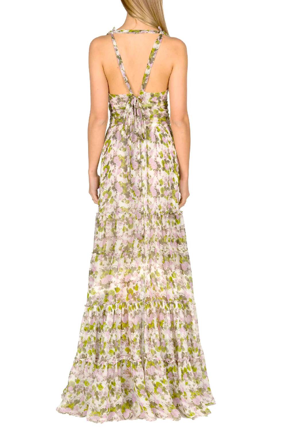 Luisa Beccaria Abito lungo in chiffon increspato con rose in fiore Negozio