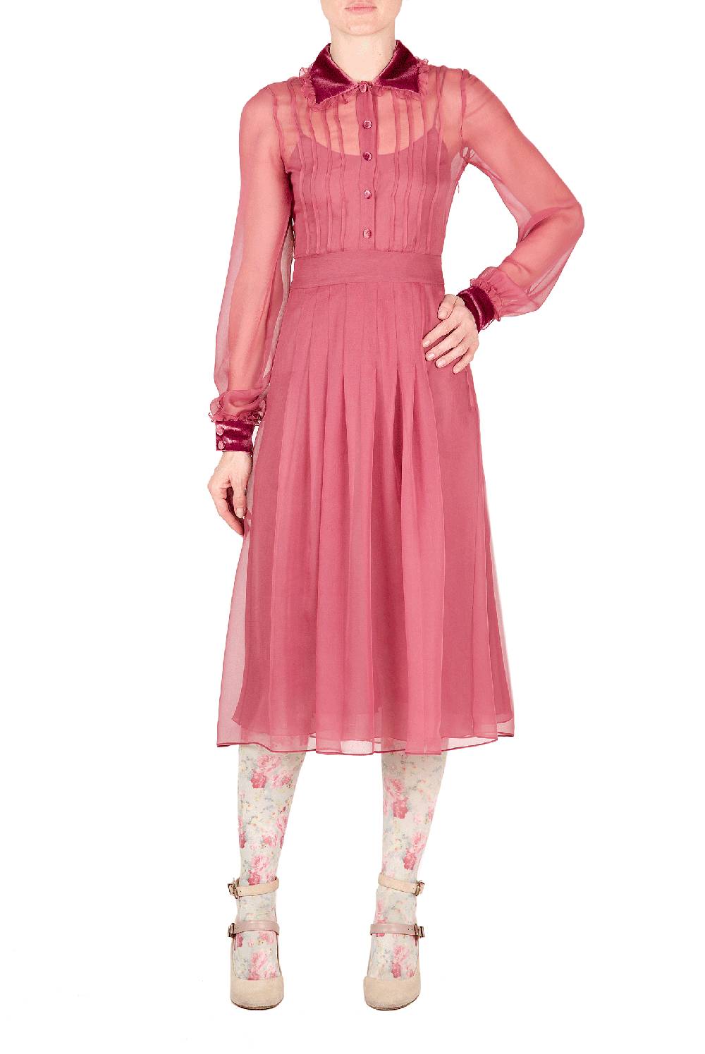 Luisa Beccaria Abito in chiffon con passamaneria in velluto Sostegno trimestrale