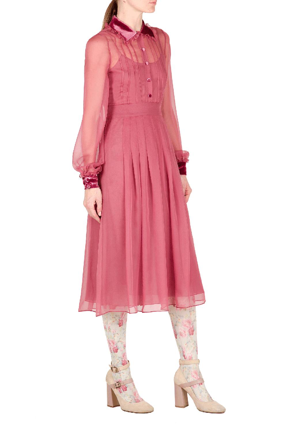 Luisa Beccaria Abito in chiffon con passamaneria in velluto Sostegno trimestrale