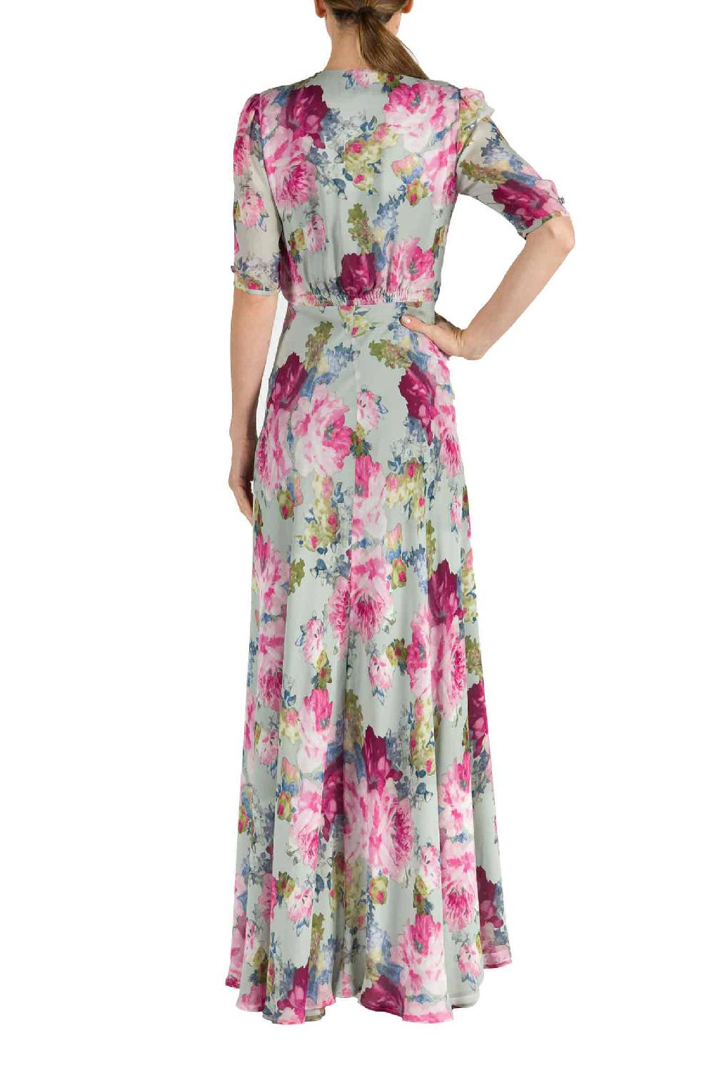 Luisa Beccaria Abito Bottoncino in Crepe Stampa Floreale Rose Negozi Online