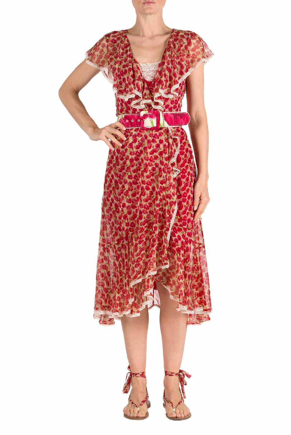 Luisa Beccaria Abito in chiffon con micro papaveri Shopping Online