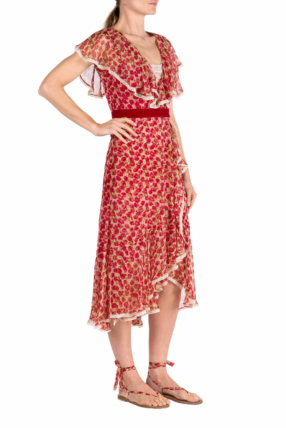Luisa Beccaria Abito in chiffon con micro papaveri Shopping Online