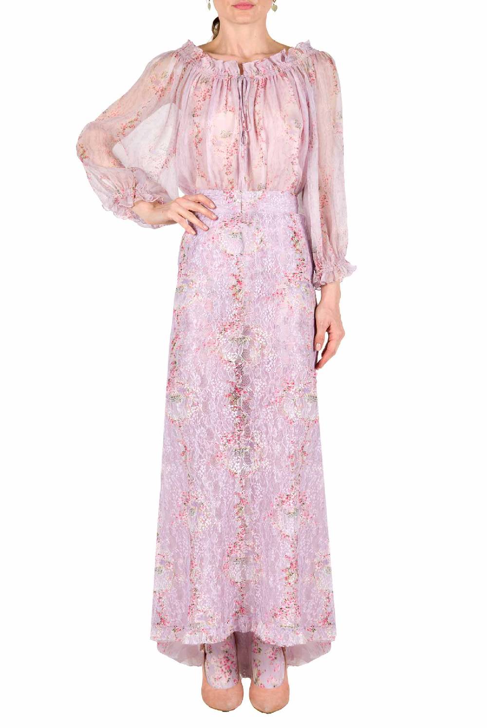 Luisa Beccaria Camicetta a cerchio di rose stampata in creponne di chiffon Fornitura limitata