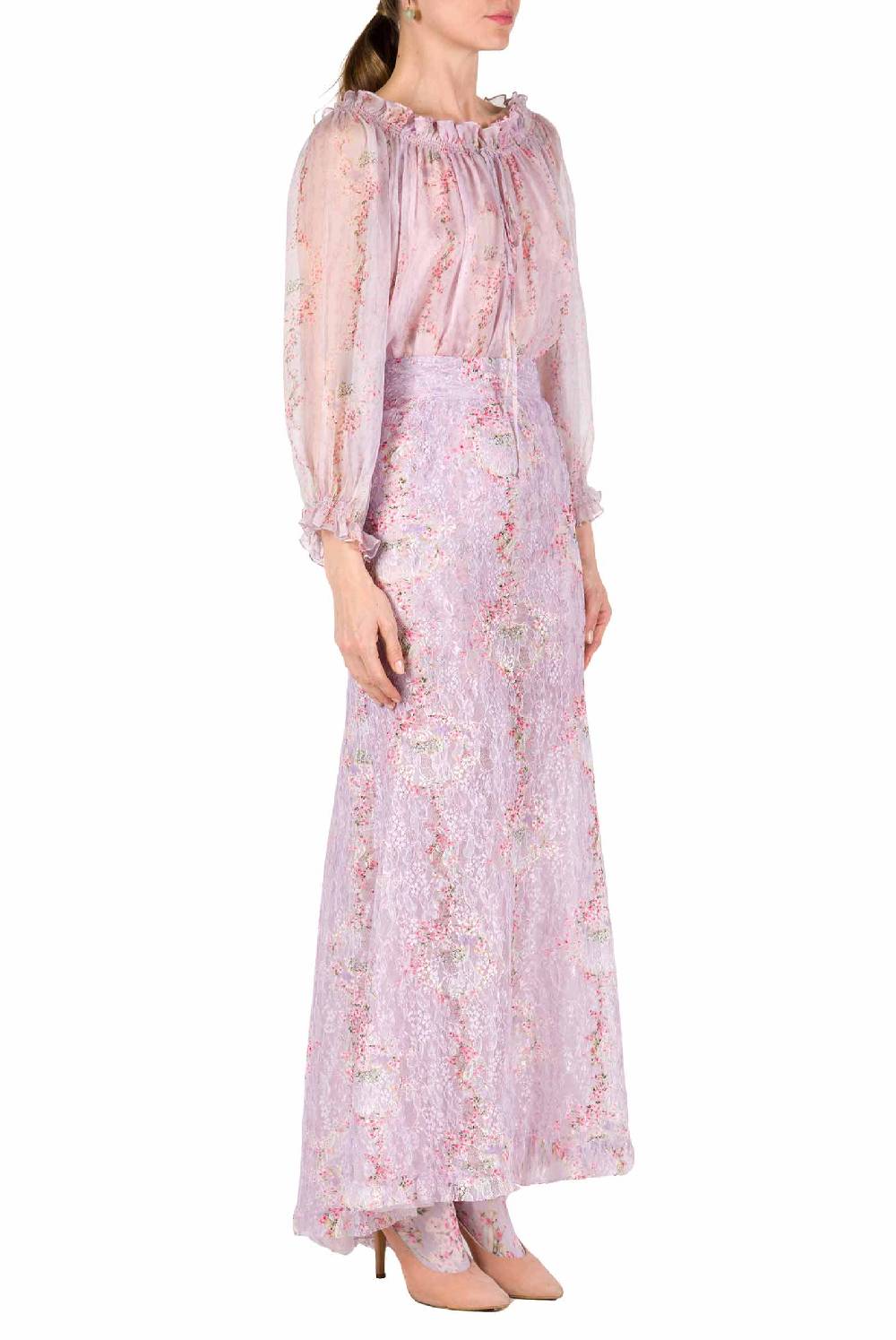 Luisa Beccaria Camicetta a cerchio di rose stampata in creponne di chiffon Fornitura limitata