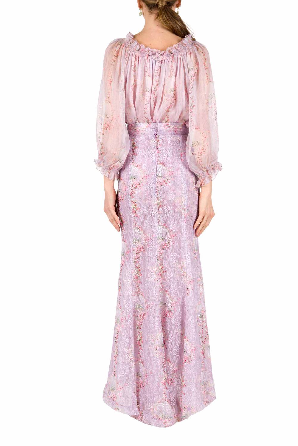 Luisa Beccaria Camicetta a cerchio di rose stampata in creponne di chiffon Fornitura limitata