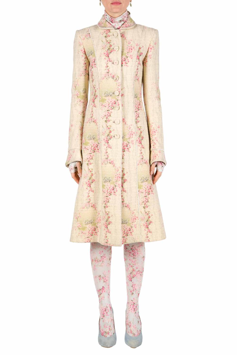 Luisa Beccaria Cappotto Cerchio Di Rose In Lana Con Lurex Vendita Economica