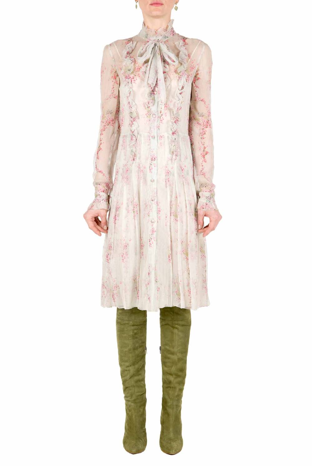 Luisa Beccaria Abito in chiffon a pieghe stampato con cerchi di rose Smaltimento dello stoccaggio