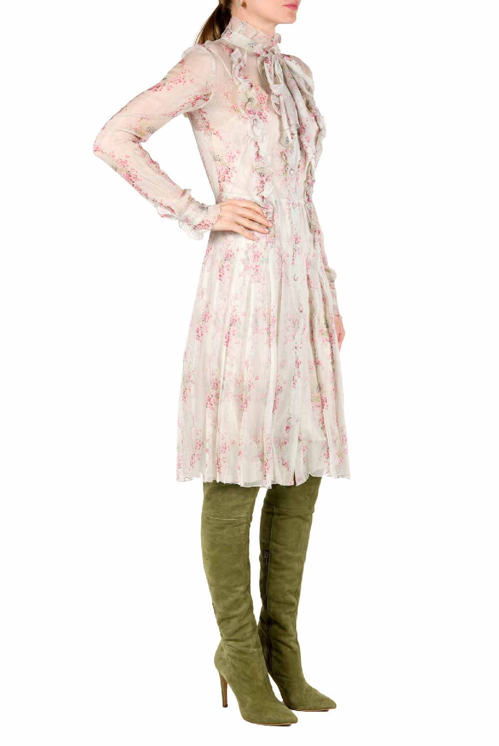 Luisa Beccaria Abito in chiffon a pieghe stampato con cerchi di rose Smaltimento dello stoccaggio