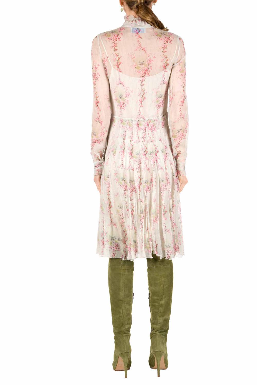 Luisa Beccaria Abito in chiffon a pieghe stampato con cerchi di rose Smaltimento dello stoccaggio