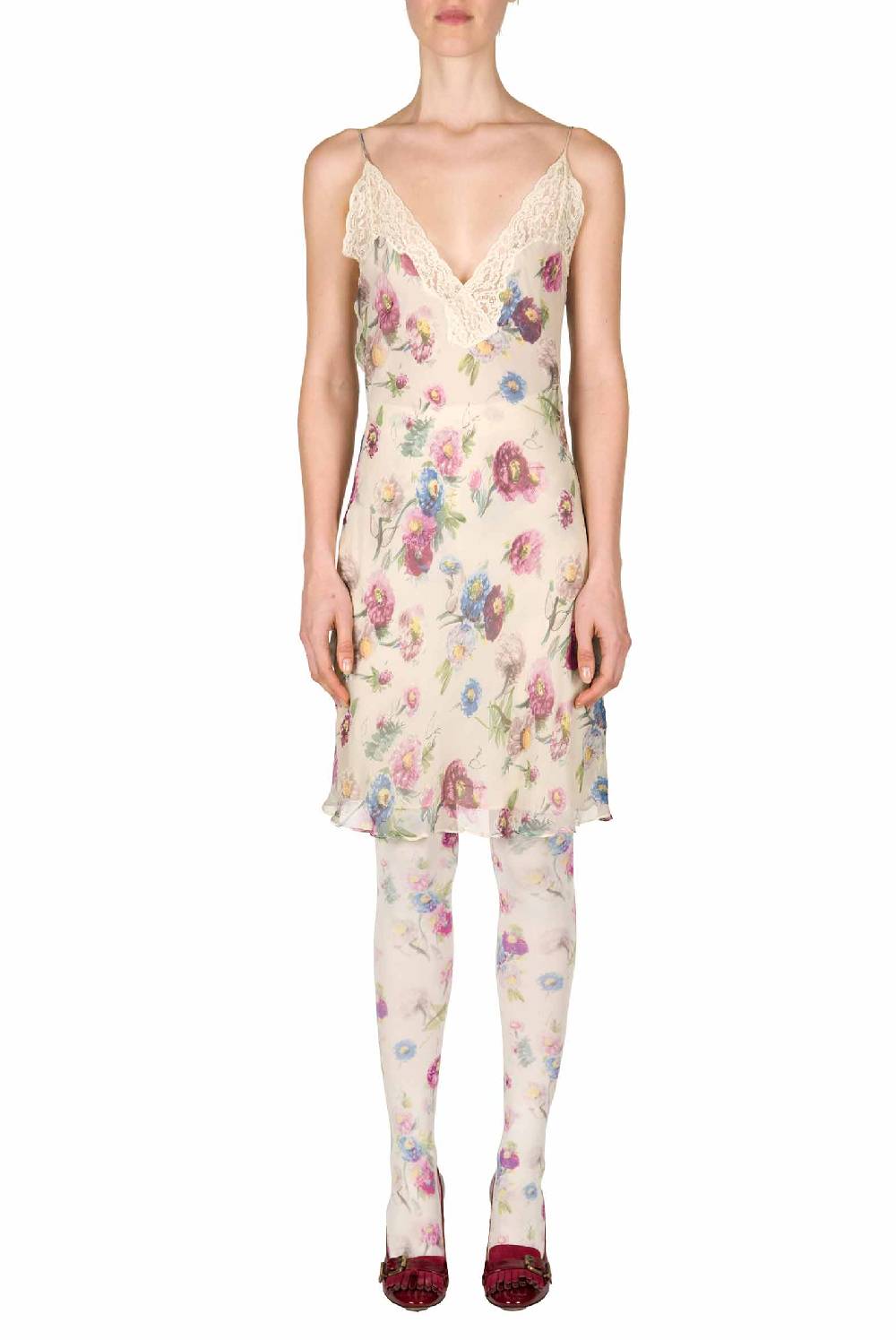 Luisa Beccaria Slipdress Macro Anemoni Con Pizzo Offerta migliore