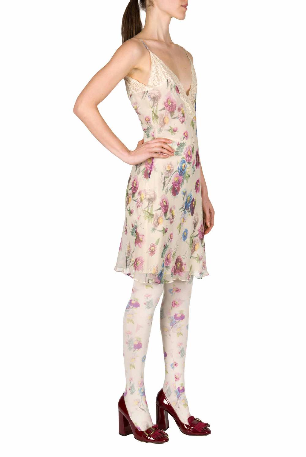Luisa Beccaria Slipdress Macro Anemoni Con Pizzo Offerta migliore