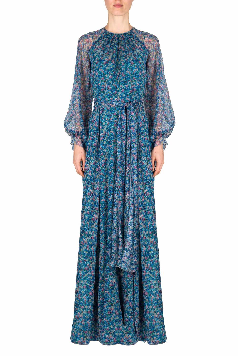 Luisa Beccaria Abito in chiffon plissettato con micro anemoni stampati Latest fashion
