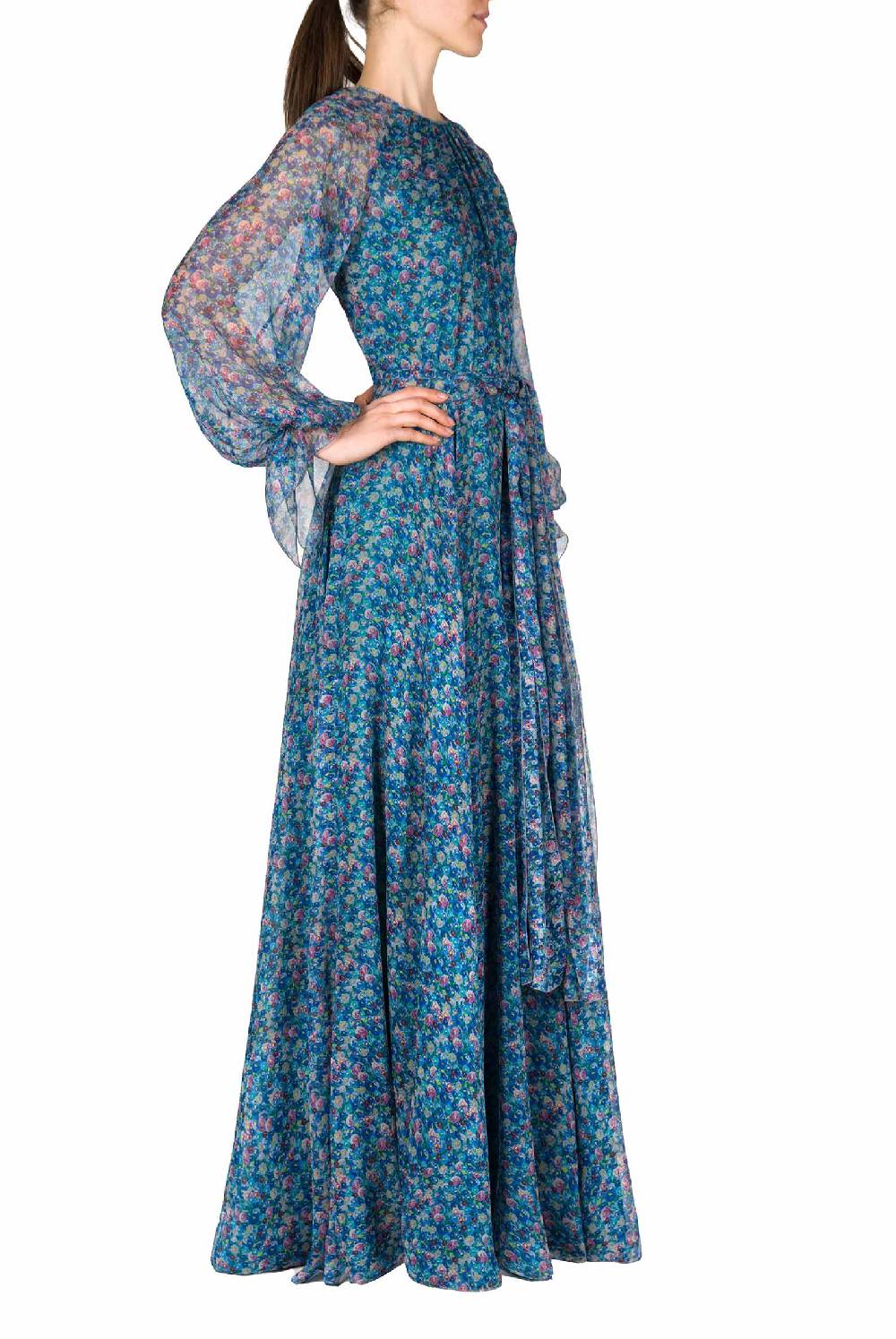 Luisa Beccaria Abito in chiffon plissettato con micro anemoni stampati Latest fashion