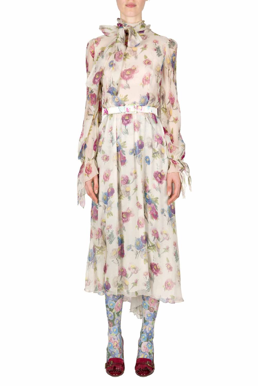 Luisa Beccaria Chiffon Macro Anemoni Abito Con Fascia Online Outlet