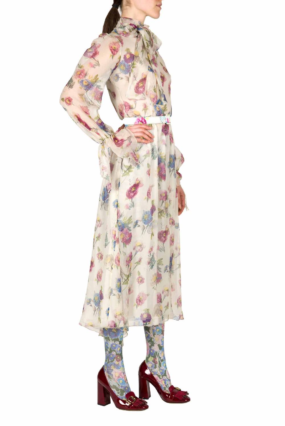 Luisa Beccaria Chiffon Macro Anemoni Abito Con Fascia Online Outlet