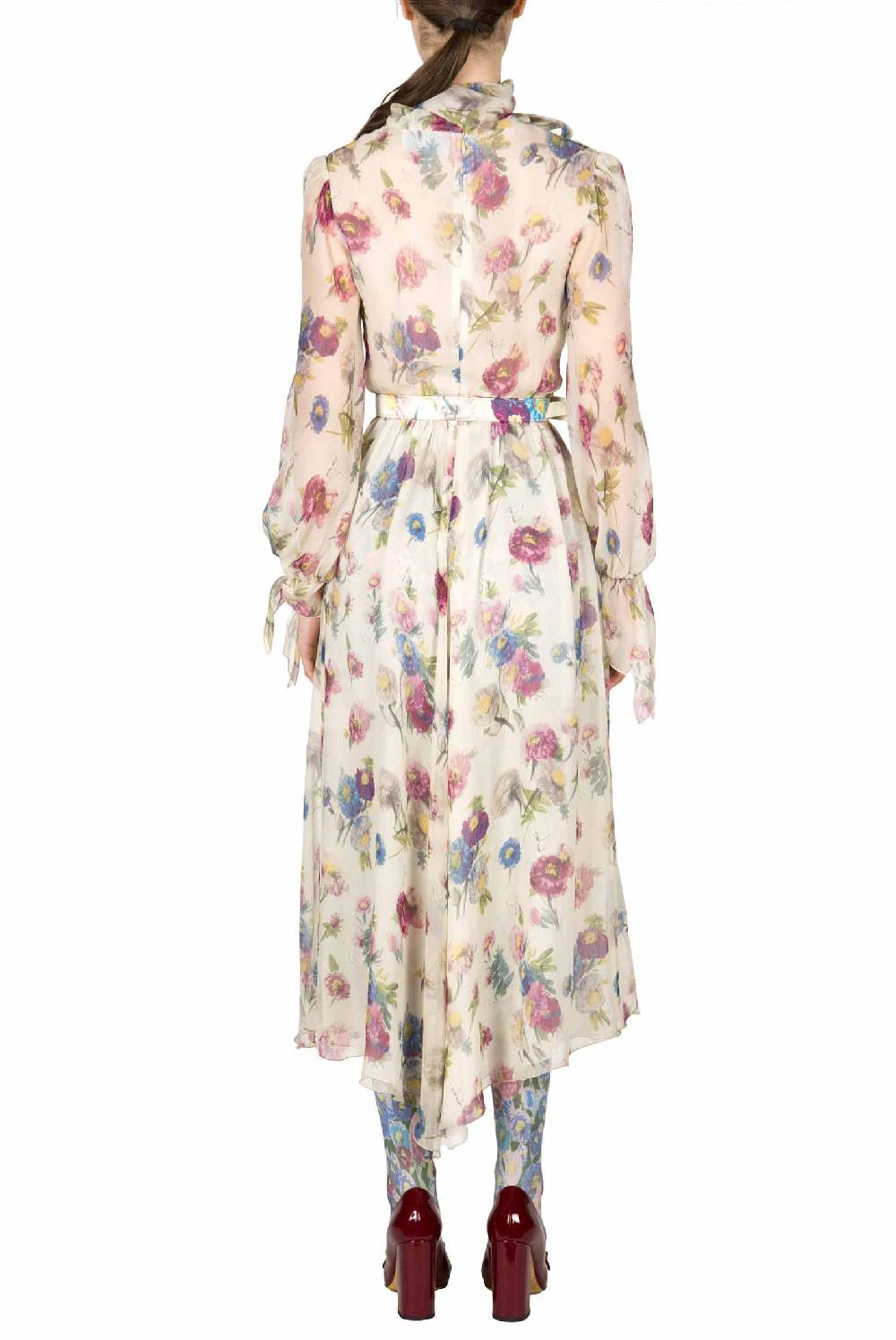Luisa Beccaria Chiffon Macro Anemoni Abito Con Fascia Online Outlet