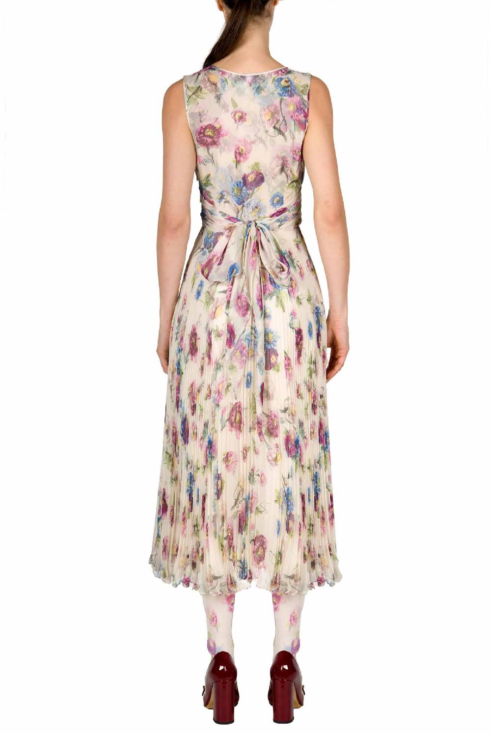 Luisa Beccaria Abito in chiffon stampato con macro anemoni a pieghe Nuovi prodotti