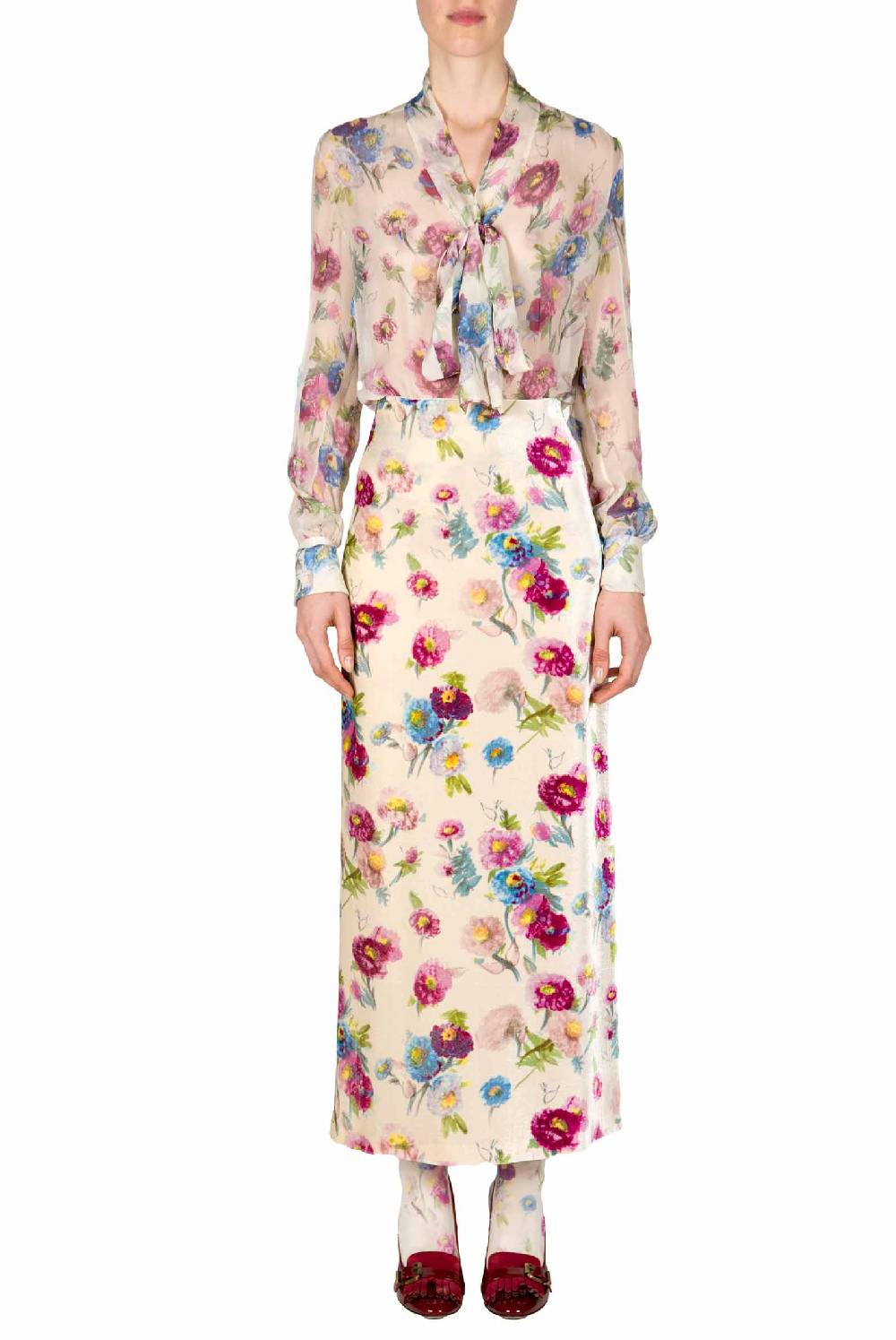 Luisa Beccaria Camicetta in chiffon stampata con macro anemoni Liquidazione