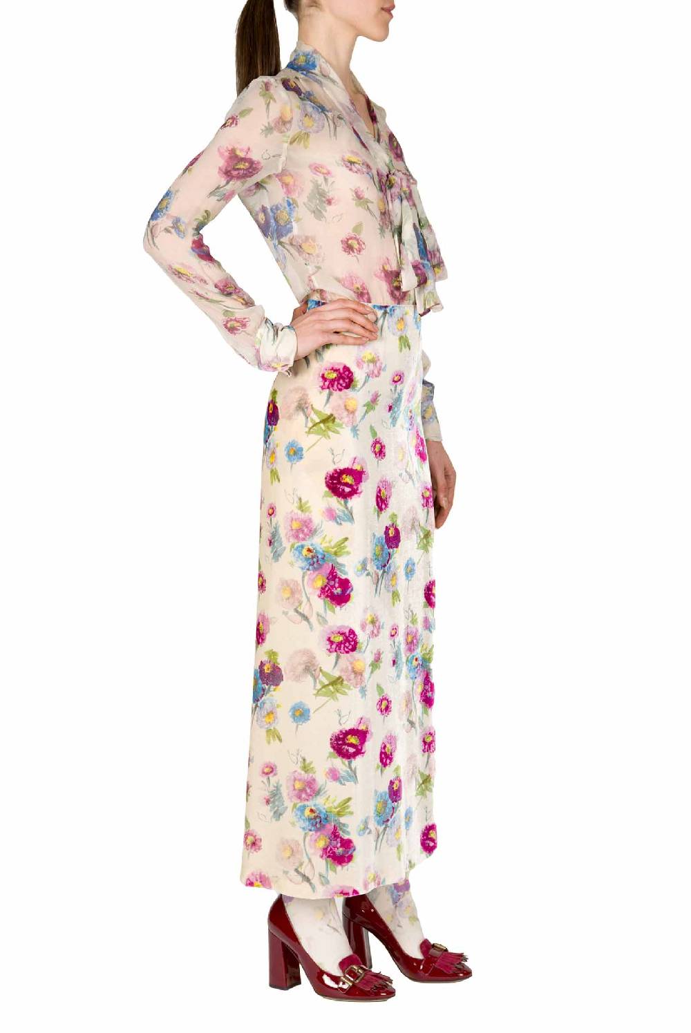Luisa Beccaria Camicetta in chiffon stampata con macro anemoni Liquidazione