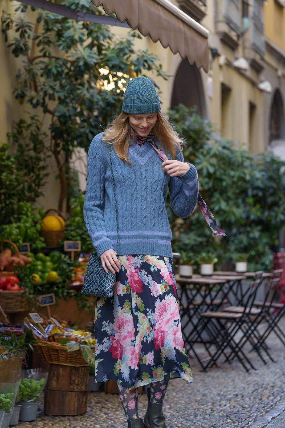 Luisa Beccaria Maglione scollo a V in cashmere a trecce petrolio Sconti VIP