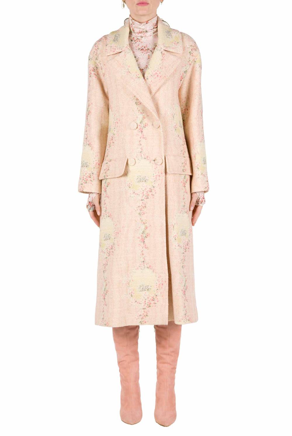 Luisa Beccaria Cappotto Cerchio Di Rose In Lana Con Fodera Abbinata Offerta settimanale