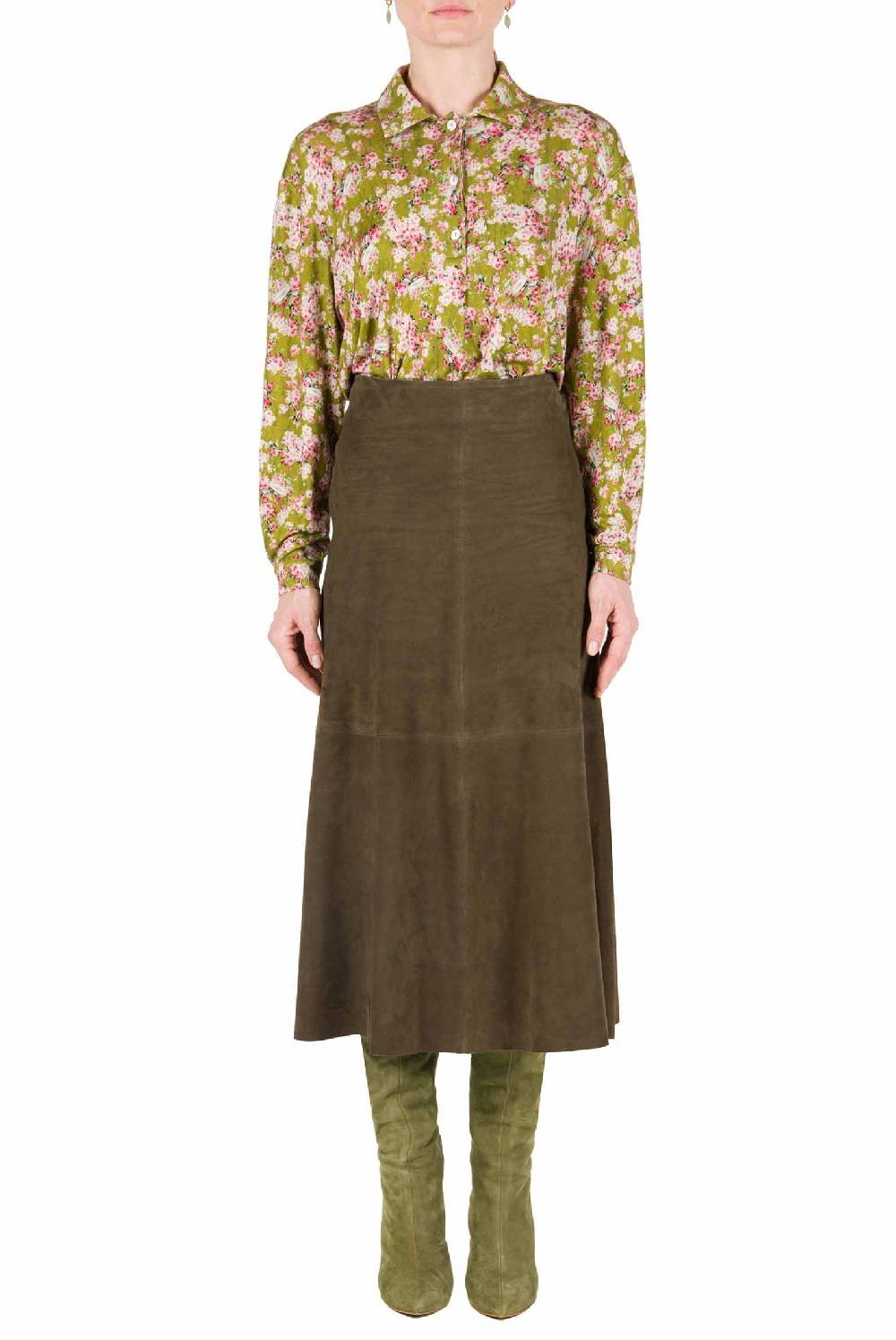 Luisa Beccaria Polo in jersey con stampa boccioli di rosa verde Latest stili